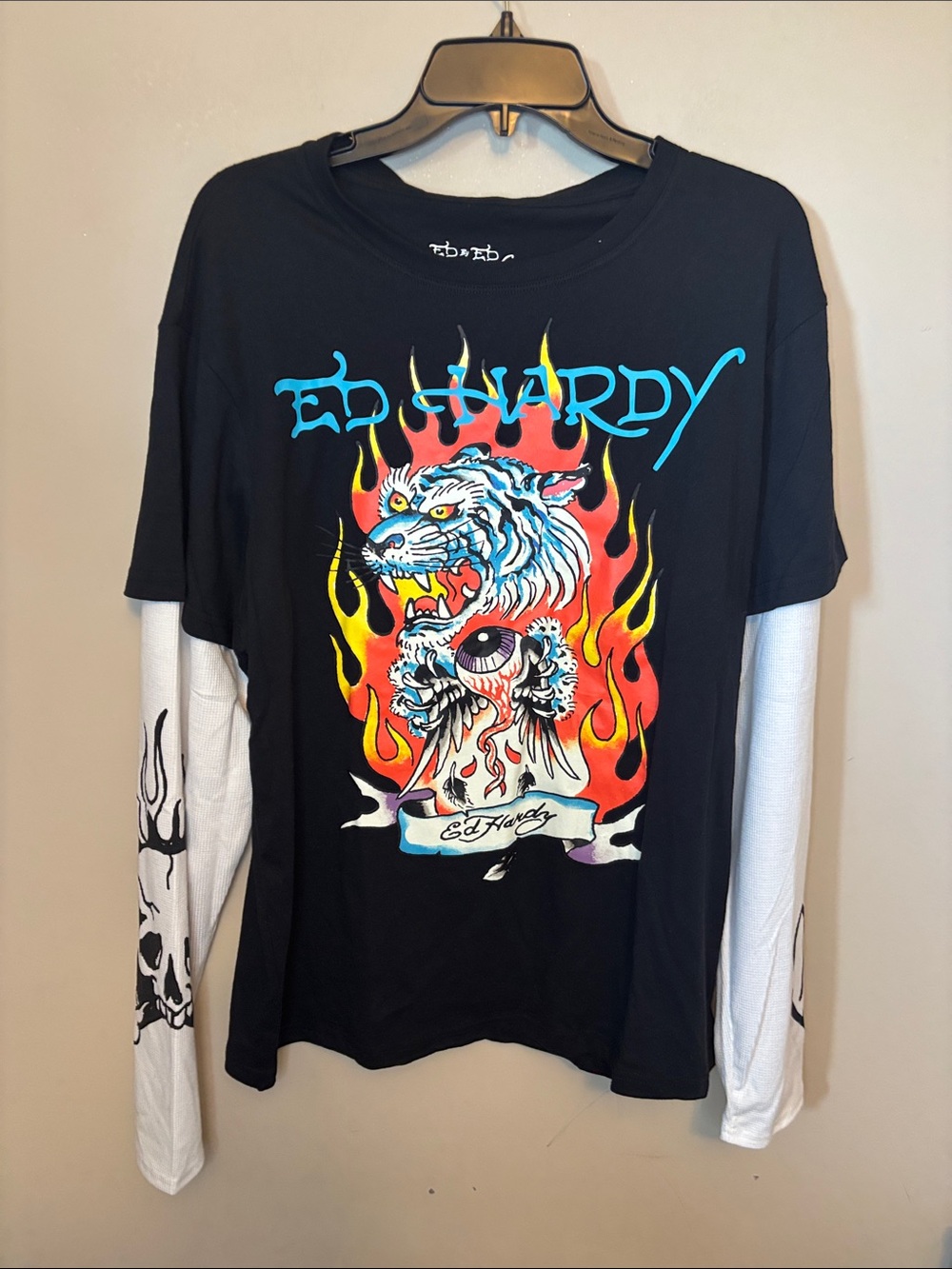 Ed Hardy Fire Tiger Layered Look Thermal Tee